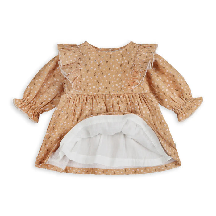 Viverano Organics- Floral Ruffle Baby Dress & Bloomer (Organic Muslin)
