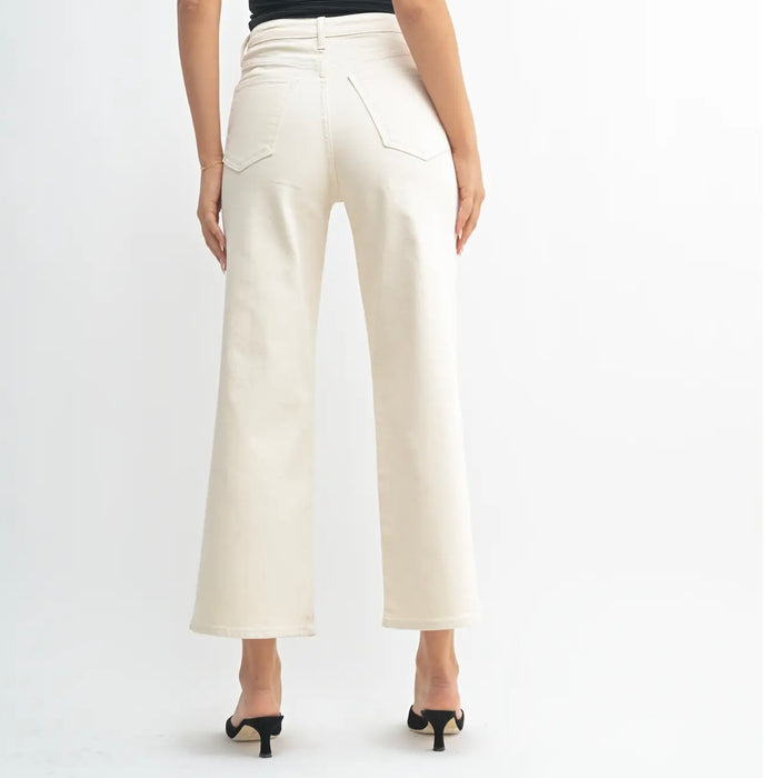 Just Black Denim- Hr Cargo Pocket Wide Leg Almond