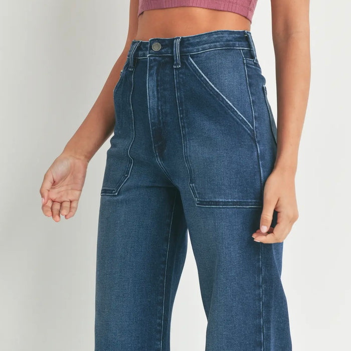 Just Black Denim- Hr Cargo Pocket Wide Leg Dark