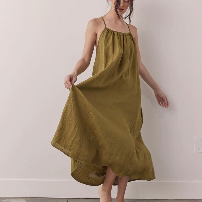 A Mente- Linen Back Tie Ankle Dress