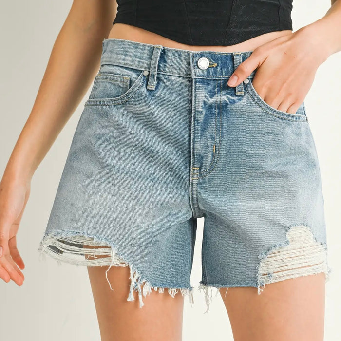 Just Black Denim- Vintage Distressed Short / light wash