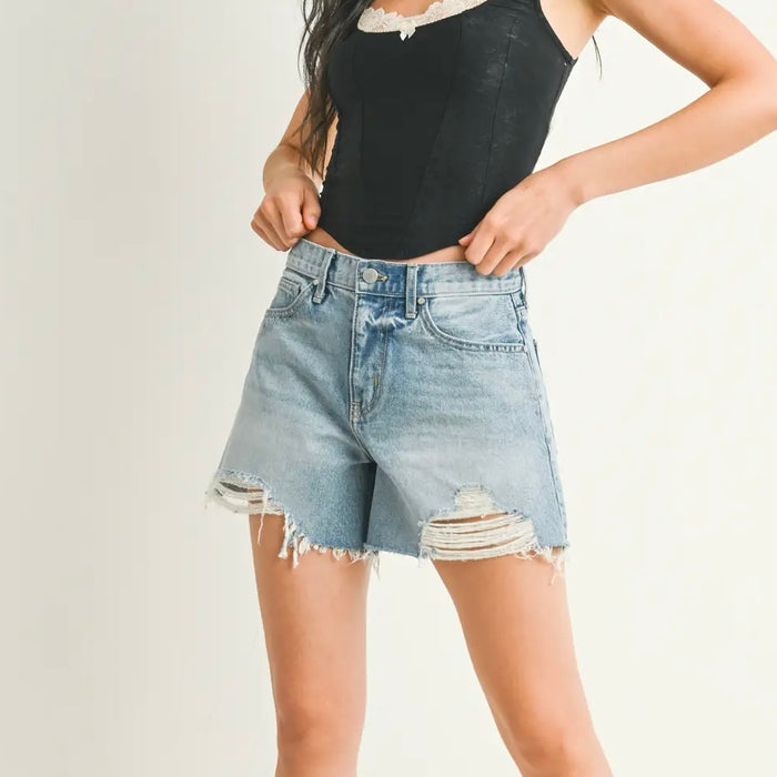 Just Black Denim- Vintage Distressed Short / light wash