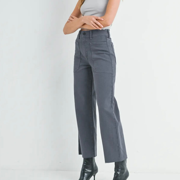 Just Black Denim- Charcoal - High Rise Utility Wide Leg