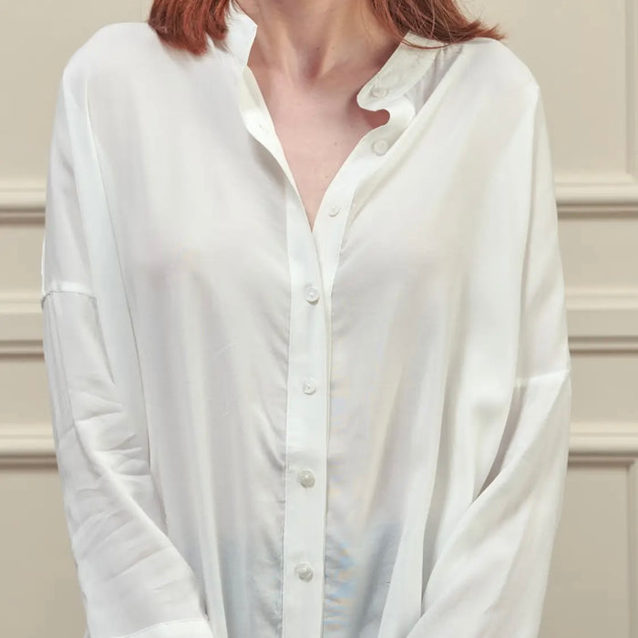 A mente- Collarless Loose Fit Long Sleeve Shirts