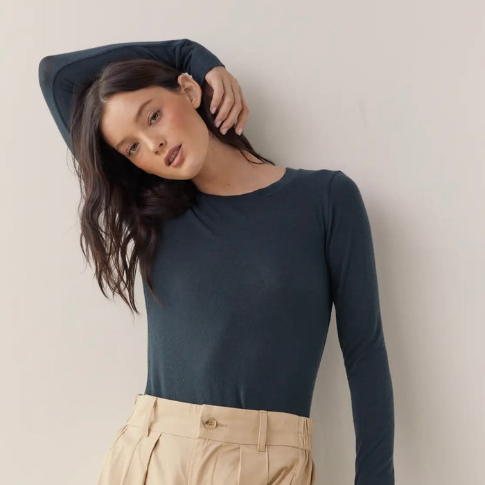 A Mente-Wool Blend Crew Neck Knit Top Pine