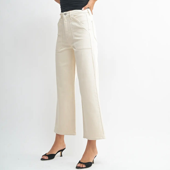 Just Black Denim- Hr Cargo Pocket Wide Leg Almond