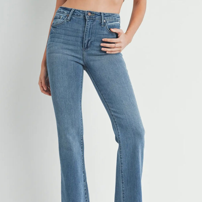 Just Black Denim- High Rise Scissor Cut Flare medium wash