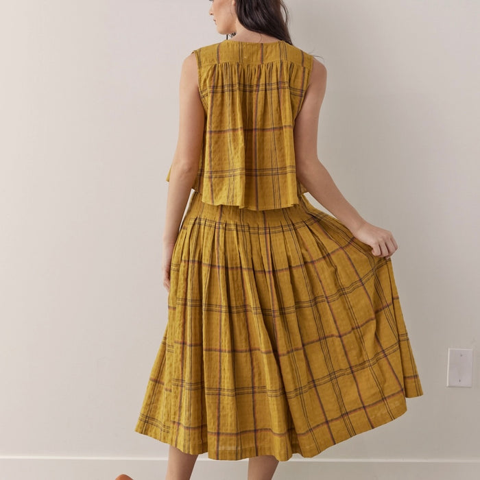 A Mente- Drawstring Cotton Plaid Skirt