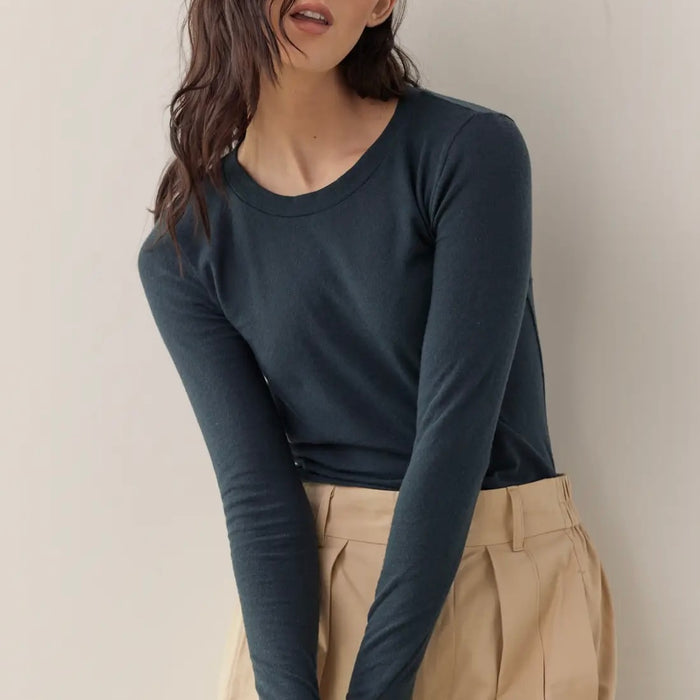 A Mente-Wool Blend Crew Neck Knit Top Pine