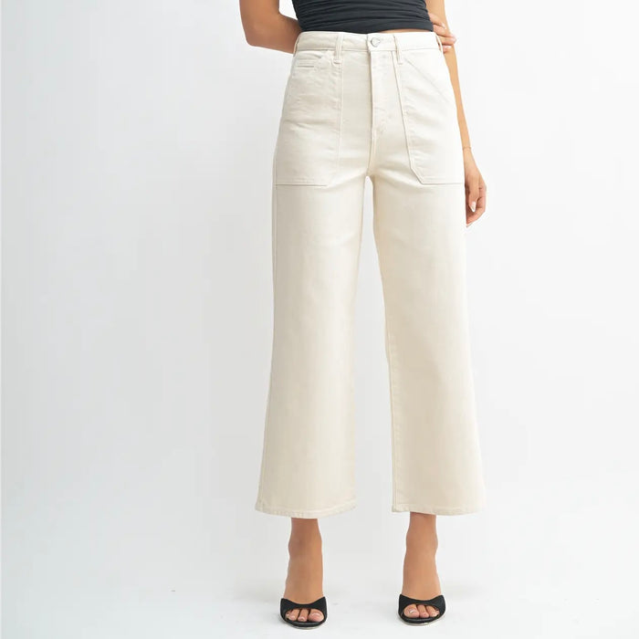 Just Black Denim- Hr Cargo Pocket Wide Leg Almond