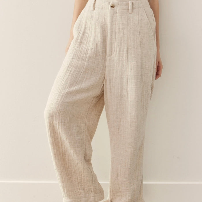 A Mente- Back Elastic Cotton Linen Blend Pants