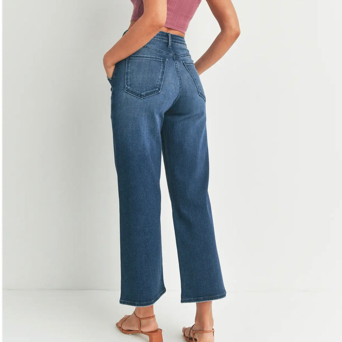 Just Black Denim- Hr Cargo Pocket Wide Leg Dark