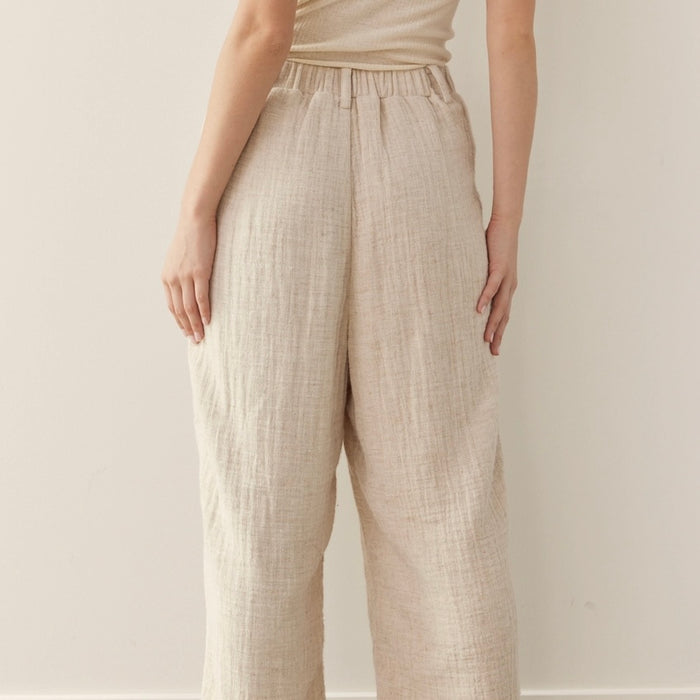 A Mente- Back Elastic Cotton Linen Blend Pants