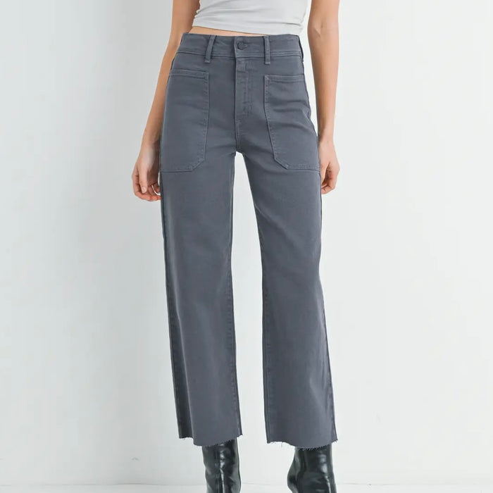 Just Black Denim- Charcoal - High Rise Utility Wide Leg