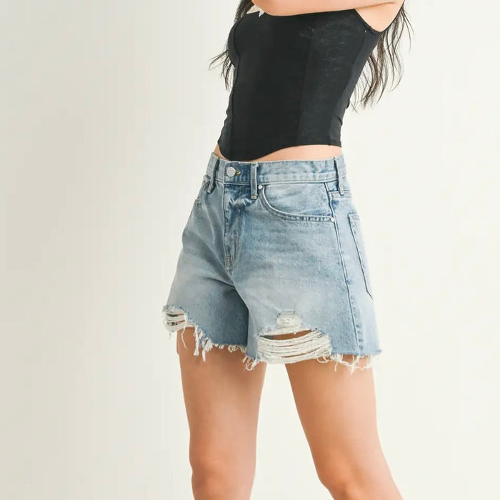Just Black Denim- Vintage Distressed Short / light wash