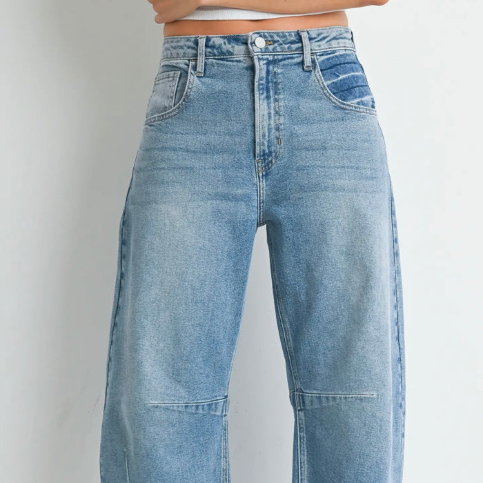 Just Black Denim- Barrel Jean w/ Seams / light wash