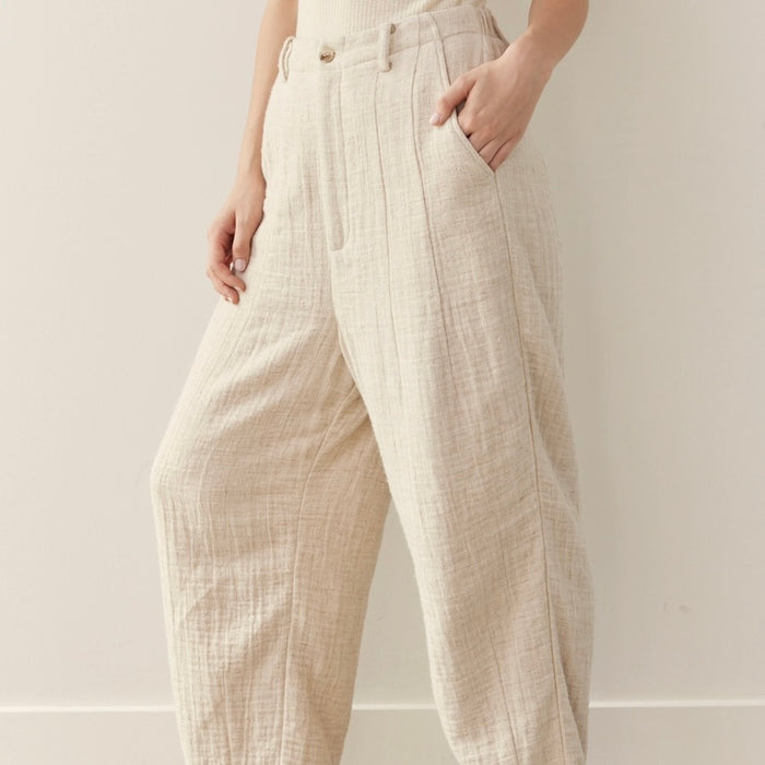 A Mente- Back Elastic Cotton Linen Blend Pants