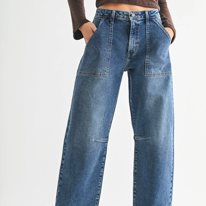 Just Black Denim-Utility Seamed Barrel / Dark Wash