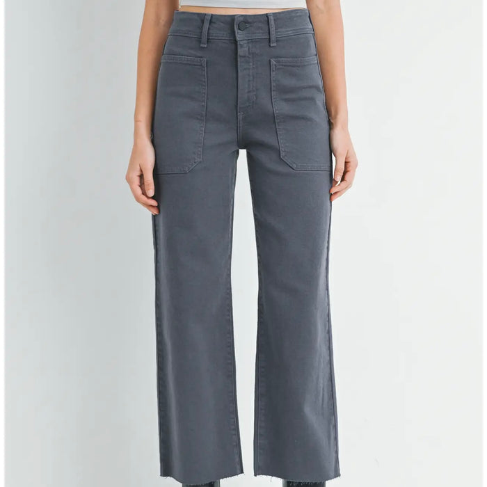 Just Black Denim- Charcoal - High Rise Utility Wide Leg