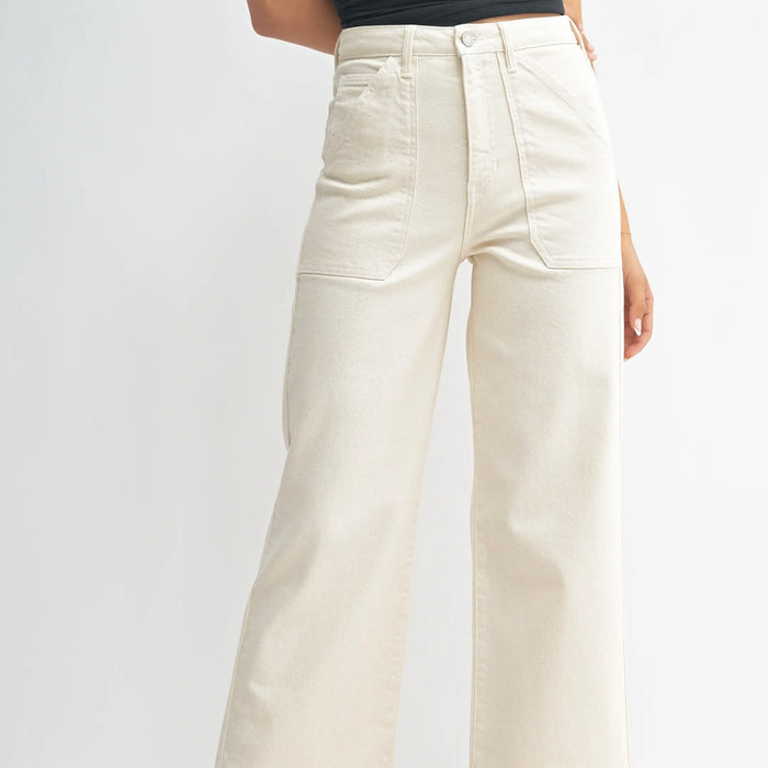 Just Black Denim- Hr Cargo Pocket Wide Leg Almond