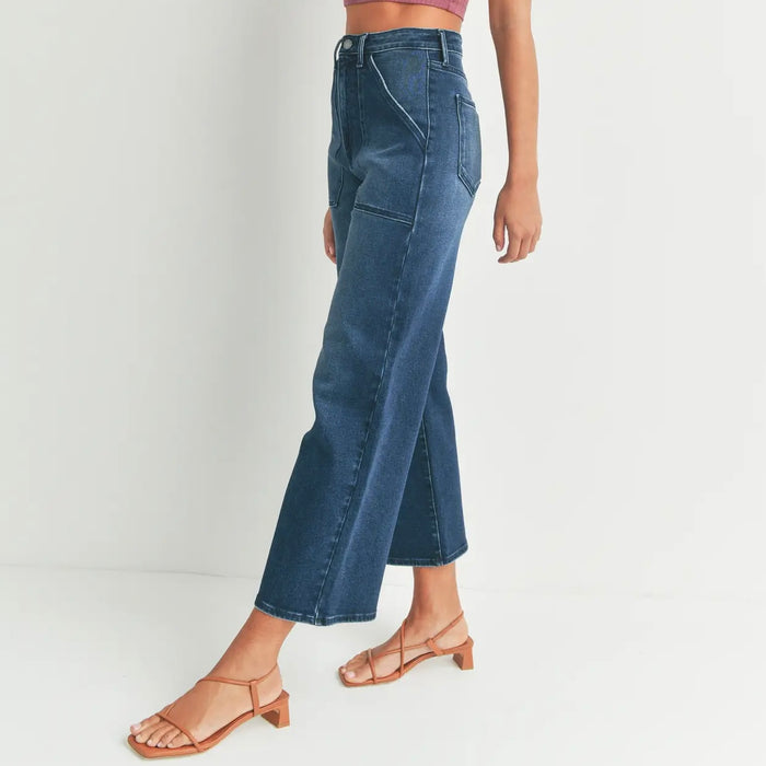 Just Black Denim- Hr Cargo Pocket Wide Leg Dark