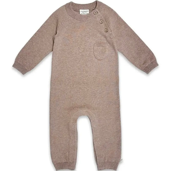 Viverano Organics-Side Button & Pocket Knit Baby Jumpsuit (Cafe Latte)