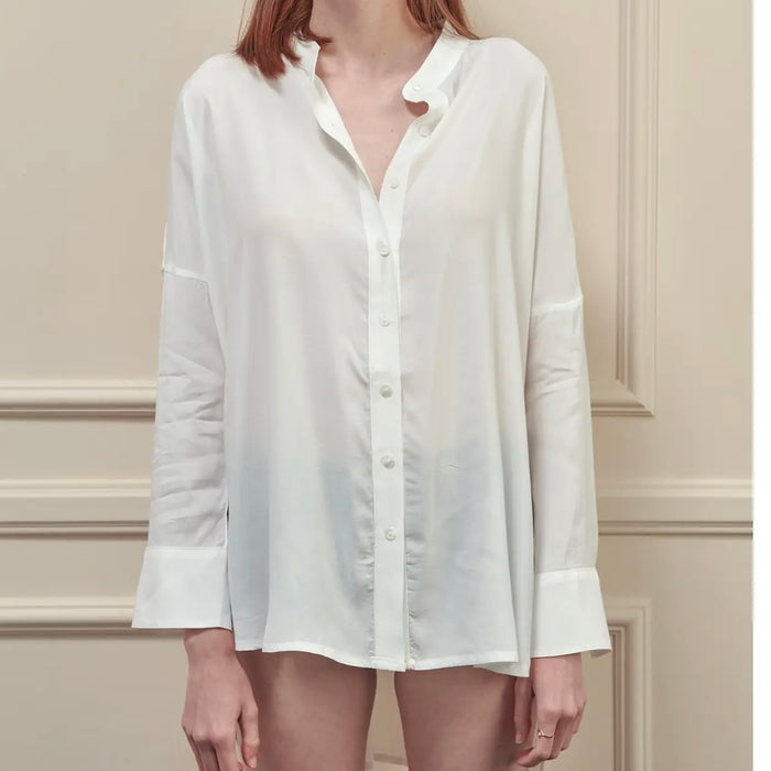 A mente- Collarless Loose Fit Long Sleeve Shirts