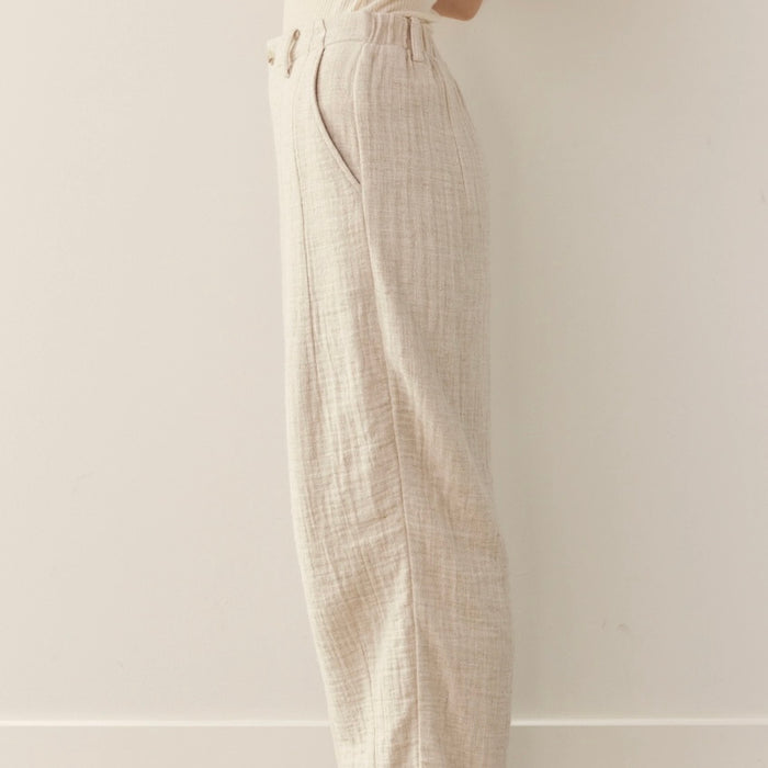 A Mente- Back Elastic Cotton Linen Blend Pants