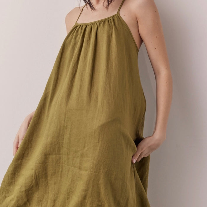 A Mente- Linen Back Tie Ankle Dress