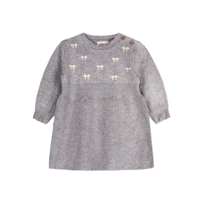 Viverano Organics- Emma Bow Balloon Sleeve Sweater Knit Baby Dress