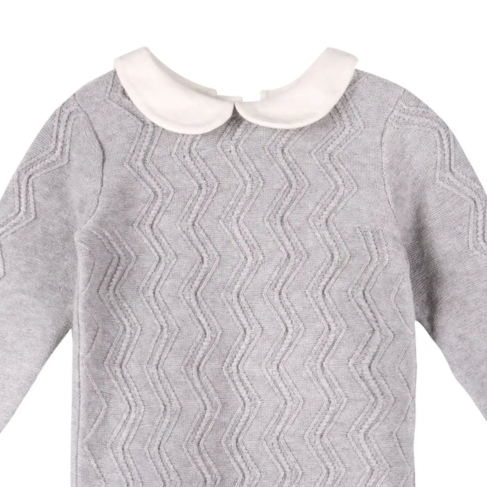 Viverano Organics- Milan Knit Peter Pan Collar Chevron Baby Jumpsuit