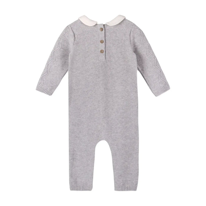 Viverano Organics- Milan Knit Peter Pan Collar Chevron Baby Jumpsuit