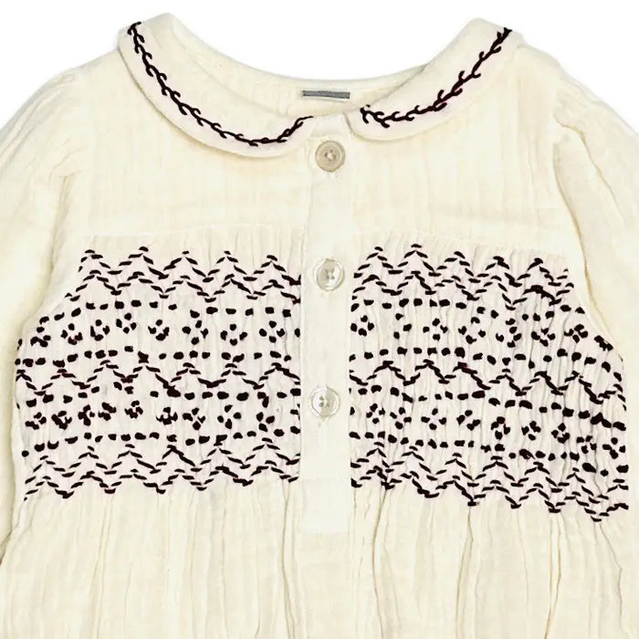 Viverano Organics- Hand Smocked Crinkle Muslin Baby Girl Romper (Organic)