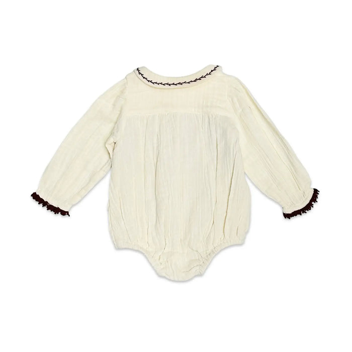 Viverano Organics- Hand Smocked Crinkle Muslin Baby Girl Romper (Organic)