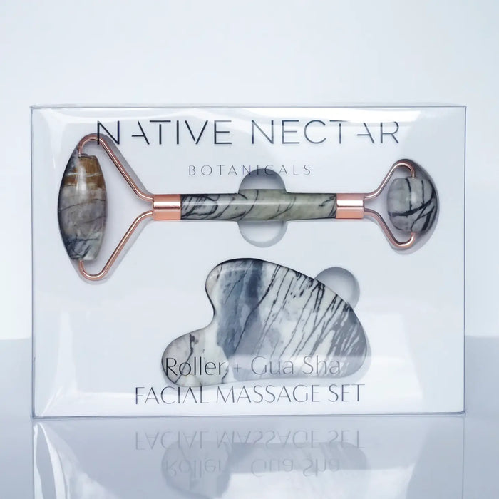 Native Nectar- Picasso Jasper Gemstone Roller + Gua Sha Facial Massage Set