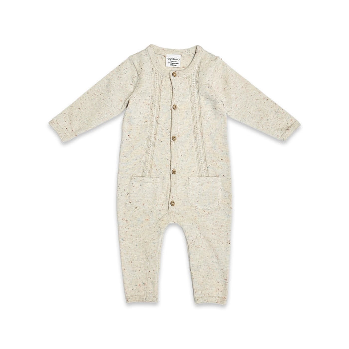 Viverano Organics- Pointelle Knit 2 Pocket Baby Jumpsuit/Oatmeal Speckle