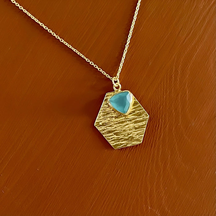 14k Gold Plate /Sterling + Aquamarine Necklace
