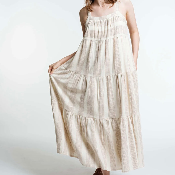 Laude the Label-Strappy Tiered Maxi Dress - Terracotta Ticking Stripe