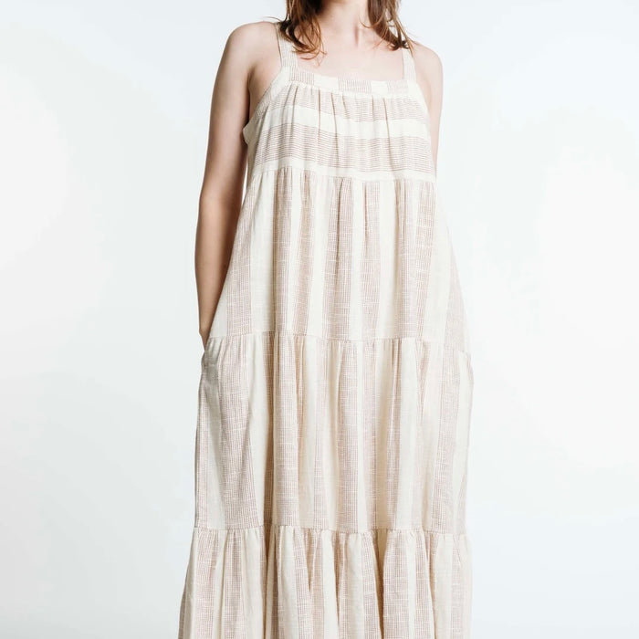 Laude the Label-Strappy Tiered Maxi Dress - Terracotta Ticking Stripe